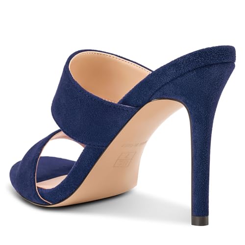 Image of NobleOnly Womens Round Open Toe Heeled Sandals Two Strap Stiletto High Heel Sandals Backless Dress Slip-on Mules Sandals 3.9 Inches Heels