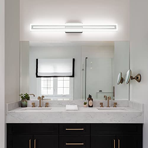 Image of SOLFART Bathroom Lighting Fixtures Over Mirror Brushed Nickel 40 Inch Led Vanity Light 6000K