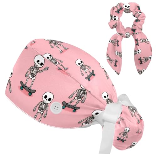 Image of Butterfly Scrub Cap Women with Ponytail & Buttons Adjustable Surgical Nurse Hat with Cotton Sweatband for Long Hair