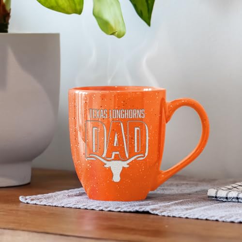 Tasse à café en céramique mouchetée Texas Longhorns Dad avec gravure laser durable