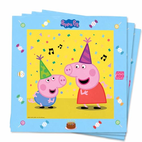 Peppa Pig - Lot de 20 serviettes en papier - 33 x 33 cm - 3 couches - Décoration d'anniversaire d'enfant - Peppa Pig