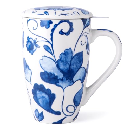 GBhome Tea Mug with Infuser and Lid,18 oz Loose Leaf Tea Cup with Steeper