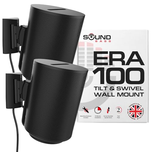 Sound Bass ERA 100 Wall Mount Bracket Tilt and Swivel Black Twin (2pcs) Compatible with Sonos ERA100 & ERA 100 SL Effortless Installation Includes Mounting Kit Double Pair