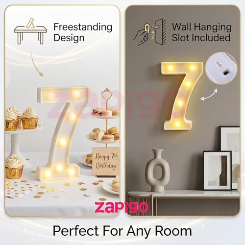Image of Balloonistics LED Marquee Number 7 Light - 9-Inch Cordless Battery-Operated Light Up Number Sign for 7th Birthday, Anniversary, Wedding, Party Decoration & Home Decor