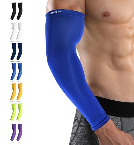 HiRui Manicotti a compressione per braccia, per uomini, donne, giovani, protezione UV 20-30 mmHG, copertura per tatuaggi, traspirante e traspirante, Blu, XL (1 Paar)