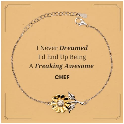 Christmas Chef Message Card Gifts, I Never Dreamed I'd End Up Being A Freaking Awesome Chef, Funny Chef Sunflower Bracelet Xmas Birthday Gifts For Coworkers, Men, Women, Friends, Colleague