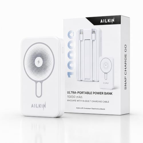 Image of AILKIN 10000mAh Magnetic Wireless Power Bank, MagSafe Compatible Portable Charger, Fast Charging Mini Power Bank for iPhone 16 /15 /14 /13 Series & Android USB-C Devices- White