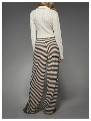 Women's Striped Wide Leg Pants Knot Front Elastic Waist Baggy Track Pants3