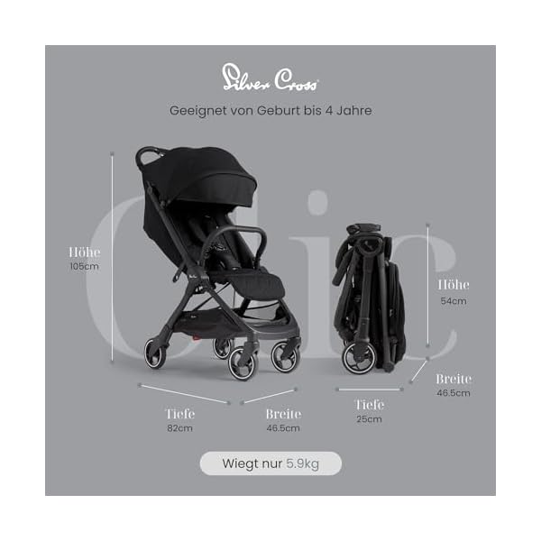 Silver Cross | Clic Kompakt-Kinderwagen | Reisekinderwagen | faltbarer & leichter Kinderwagen | Kabinengröße | Neugeborene - 4 Jahre | Space