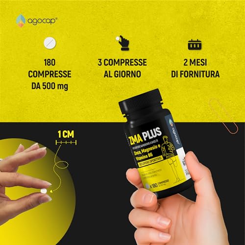 ZMA Alta Concentrazione 180 compresse. Integratore Testosterone Massa Muscolare a base di Zinco, Magnesio e Vitamina B6. Riduce Stanchezza e Affaticamento. NO GLUTINE E LATTOSIO. Zma PLUS da Agocap - 5