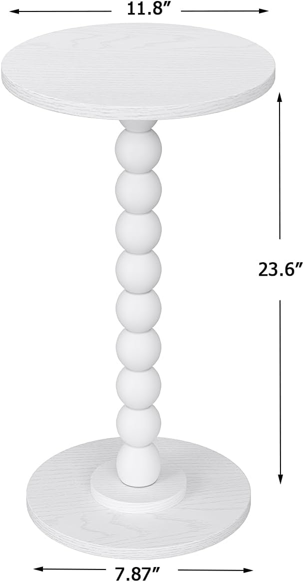 Small Round Side Table, Drink Table for Small Spaces, Pedestal End Table for Living Room, Modern Accent Nightstand with Solid Wood Leg for Bedroom, Corners and Office White Color UTBT005W