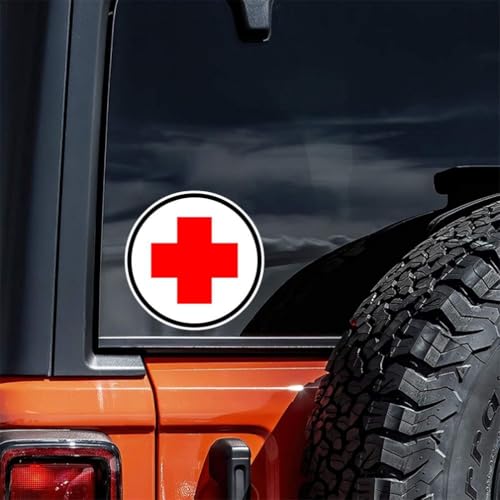 2pcs Red Cross Vinyl Decal 3.94"x3.94", Medical Symbol Sticker for Car, Window, First Aid Kit, Emergency Sign Decor |#S50404