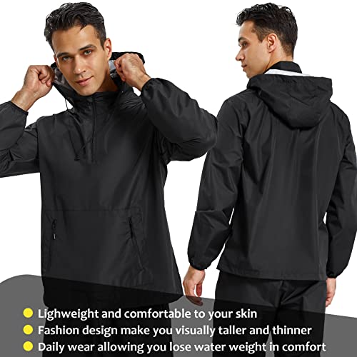 Junlan Sauna Jacket For Men Sweat Jacket Zipper Hoodie Sauna Suit For Workout (Black Jacket, Large) #TOP3