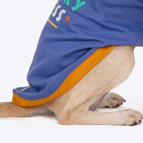 Image of HUFT Wag More Worry Less Colour Block Hoodie - Blue (2XL) | Cozy Winter Clothes & Hoodie for Extra-Large Dogs | Stylish & Comfortable Pet Sweatshirt for Labradors, Golden Retrievers & Large Breeds