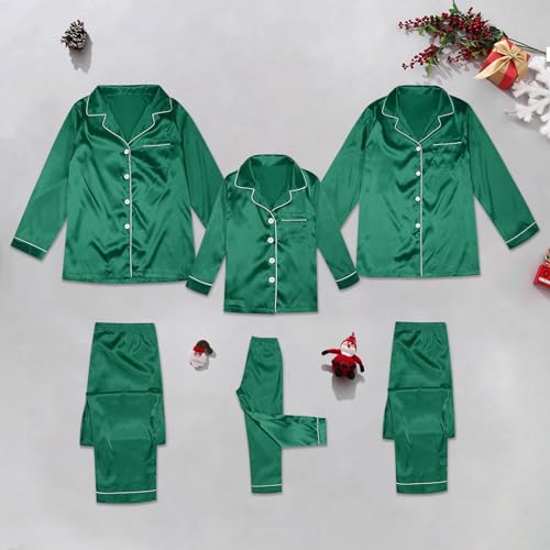 Matching Christmas Pajamas for Family Silk Satin Xmas Pjs Set 2026 Casual Button Down Sleepwear Comfy Loungewear2