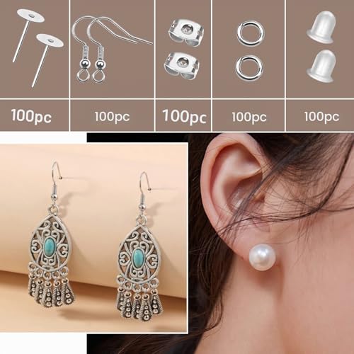 Miniatura 4 de Toaob 500 Piezas Ganchos Para Pendientes De Plata Y Anillos De Salto Y Transparentes De Tuercas De Pendientes Para Hacer Joyería Bisutería Fabricación De Joyas