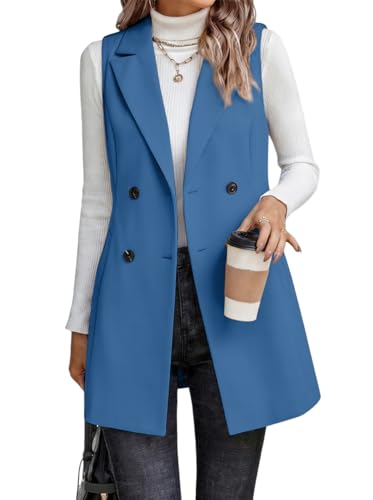 IDEALSANXUN Long Vest for Women Sleeveless Tweed Blazer Fall Jackets Cardigan Outerwear