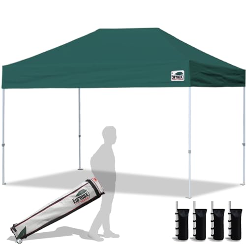 Eurmax USA 8'x12' Pop Up Canopy Tent Commercial Instant Canopies with Heavy Duty Roller Bag,Bonus 4 Sand Weights Bags (Forest Green)