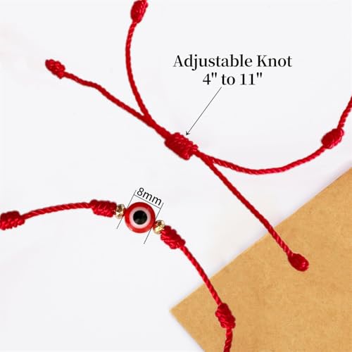 Image of BONITTER Evil Eye Protection Bracelet Set, 12 Pack Adjustable Red 7 Knot Lucky String Amulets, Black and Pink Friendship Bracelets for Women, Men, Boys, Girls (12, Red)