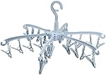 Clip and Drip Hanger with 24 Clips Plastic Swivel Hook, Socks Drying Rack Folding Windproof, Portable Folding Drying Rack Small Clothes Hanger, for Socks Bras Towels Underwear Gloves Blue