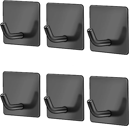 Image of Enclave Heavy Duty Adhesive Hooks, Stick on Wall Adhesive Hangers, Strong Stainless Steel Holder, Self Adhesive Hooks for Kitchen Bathroom Home Door Towel Coat Key Robe. (Cube Black, Pack of 6)