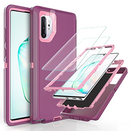 YmhxcY Note 10 Plus Case with Self Healing Flexible TPU Film[2 Pack] and Camera Lens Screen Protective Film[2 Pack], Heavy Protection Cover for Samsung Galaxy Note 10 Plus-Wine Red and Rose Pink