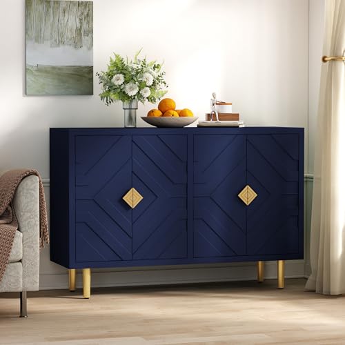 HOLTICO Sideboard with 4 Doors and Shelves, Buffet Table Storage Cabinet Morden Kitchen Cupboard for Kitchen, Living Room, Dining Room, Hallway,Blue - Image 4