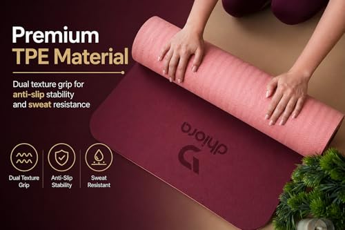 Image of 8mm Yoga Mat for Men & Women | TPE Non Slip Exercise Mat for Home Workout, Yoga & Fitness | Extra Thick Cushion Support for Knees & Joints | Lightweight with Carry Strap