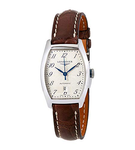 Longines Damen Evidenza Automatikuhr mit weißem Zifferblatt, braunem Lederarmband und 30 m Wasserdichtigkeit