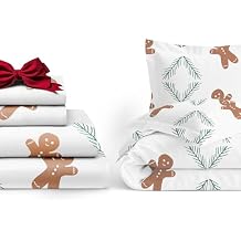 CGK Unlimited 4PC Cal King Christmas Gingerbread Cookie Sheet Set + Xmas Duvet Cover Set