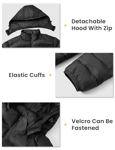 TBMPOY Men's Lightweight Puffer Jackets Detachable Hood Water-Resistant Casual Winter Coat Hooded Insulated for Travel Ski4