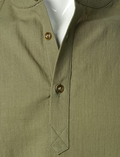 Lucmatton Men's Casual Cotton Linen Short Sleeve Henley Shirt Summer Lightweight Banded Collar Beach Tops Army Green X-Large #TOP3