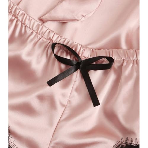 Image of PALAY Women's Pajama Satin Sexy Lingerie Robe Set 4Pcs Pjs Silk Sleepwear Floral Lace Cami Shorts Loungewear with Robe
