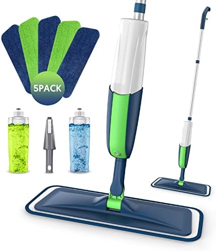 Spray Mops Microfiber Floor Mops for Floor Cleaning - MEXERRIS Wet Mops Dust Mop with 2 Refillable Bottles and 5 Mop Pads Wood Floor Cleaning Mop for Hardwood Laminate Vinyl Tiles Floors Cleaning