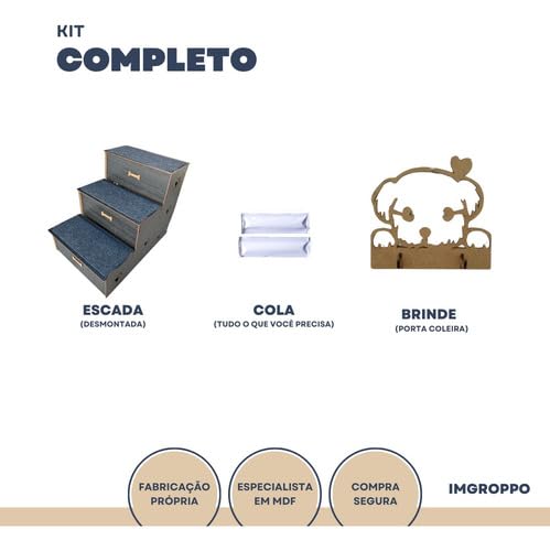 Escad Cachorro Gato Mdf 50cm 3 Degraus Com Antiderrapante