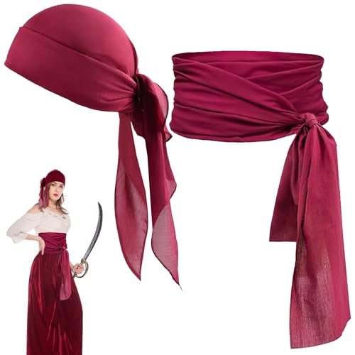 CHENBOOW Acessórios de disfarce de capitão pirata, conjunto de acessórios para disfarce pirata, bandana pirata e cinto, para festa disfarces de Halloween cosplay carnaval festa