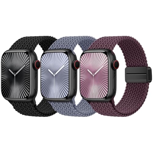 Braided Stretchy Bands Compatible with Apple Watch Bands 40mm 44mm 38mm 41mm 42mm 45mm 46mm 49mm Women Men, Soft Nylon Sport Strap with Magnetic Clasp for iWatch Series 11 10 9 8 SE 7 6 5 4 3 2 Ultra by JKD - Used condition - US$13.37