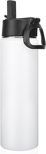 Miniatura 41 de Neihepal Botella de agua aislada de 22 onzas con tapa con popote, botellas de agua de acero inoxidable al vacío de doble pared a prueba de fugas,