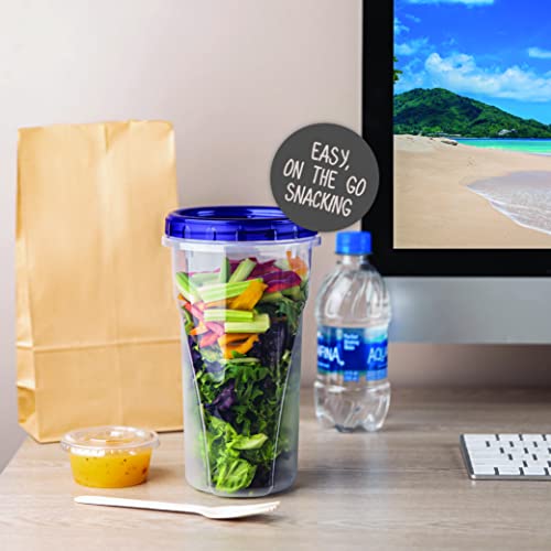 Plasticpro [48 Oz 8 Pack] Twist Top Deli Containers Clear Bottom With Blue Top Twist On Lids Reusable, Stackable, Food Storage Freezer Container Pack Of 8 #TOP3