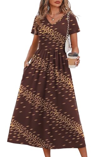 Image of OFEEFAN Summer Dresses for Women Flowy Casual A-Line Midi Dress Beach Vacation Sundresses with Pockets S-2XL