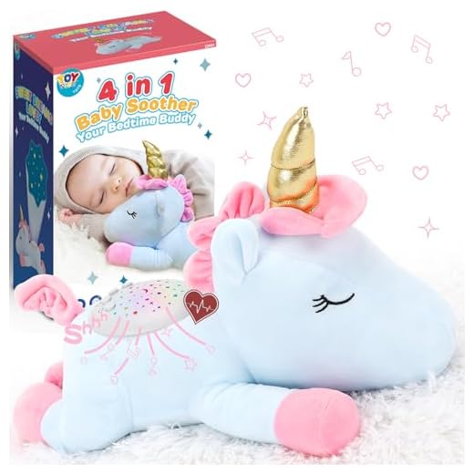 TOY Life Shush Baby Sleep Baby Soothers Newborn Moms Heartbeat Crib Soother Baby White Noise Sound Machine with Calming Light Lullaby Stuffed Animal Unicorn Cry Activated Sleep Soothers Baby Gifts