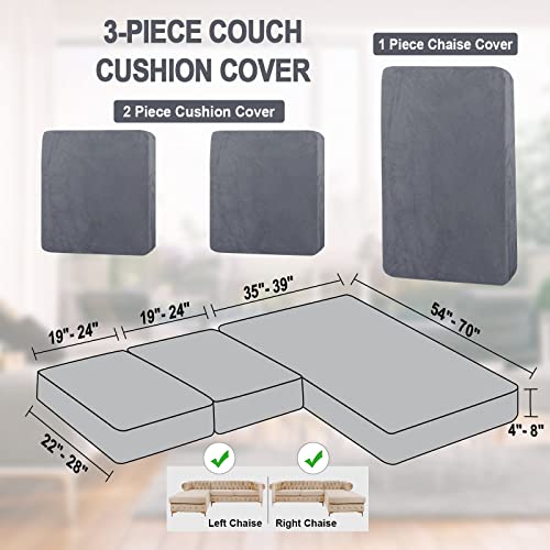 Naisi Sectional Couch Cover 3 Pieces Velvet Separate Couch Cushion Covers L Shape Soft Stretch Sofa Slipcovers With 2Pcs Pillowcases For Left/Right Chaise Sectional Couch(2 Seater+1 Chaise,Dark Grey) #TOP5
