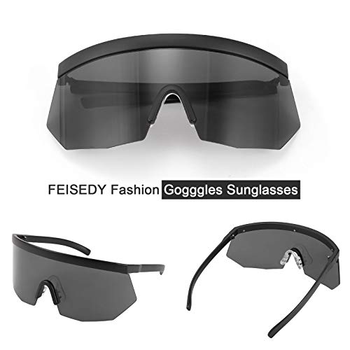 FEISEDY Oversized Flat Top Shield Glasses Mirrored Lens Semi Rimless Style Sun Visors Sunglasses B27274
