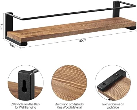 OROPY 2 Pack Spice Rack Wall Mounted, Solid Wood Spice Shelf for Kitchen Wall, Hanging Storage Shelves for Spices, Herbs, Jars, 40x9x7cm-Rustic Brown