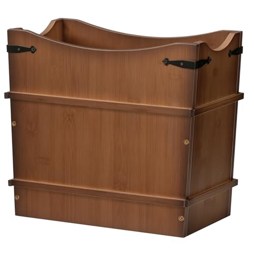 HOOBRO Small Bamboo Trash Can, 3.68 Gallon Slim Wood Garbage Basket