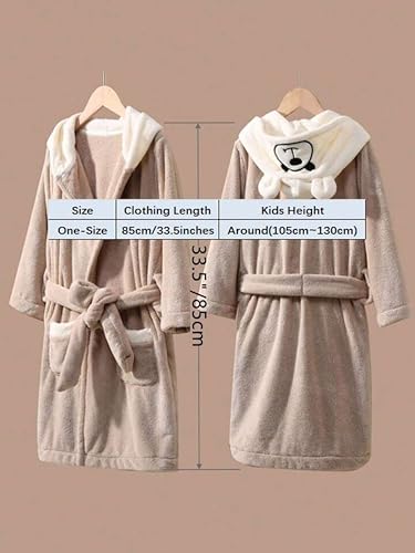 Image of DIVYAM Unisex Kids Bathrobe for 6-12 Years - 425 GSM Double Sided Soft Fleece Coral Velvet Material | Brown Hooded with White Bear | Lightweight & Quick Dry | Ideal for Bath, Pool & Beach
