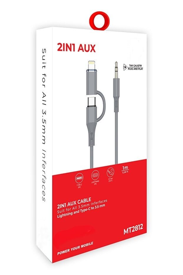 PDAteknoloji 2in1 Type-C 3.5mm Silikonlu Aux Kablosu 1m MT2812 (Tak Çalıştır)