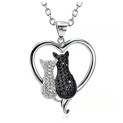 FDFgfyK Silver kärlek svart katt hänge halsband smycken, kreativ katt hänge 925 silver, katt halsband, silver djur katt hjärta hänge halsband smycken gåva för kvinnor mamma dotter