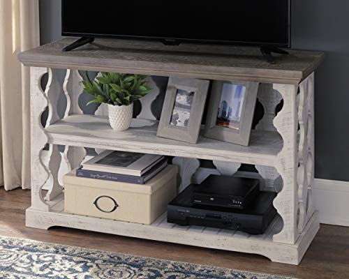 Signature Design By Ashley Havalance Farmhouse Sofa Table With 2 Fixed Storage Shelves, Gray & White With Weathered Finish #TOP4