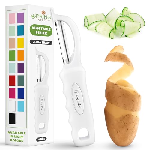 Image of Spring Chef Swivel Potato Peeler for Kitchen with Ergonomic Handle, White